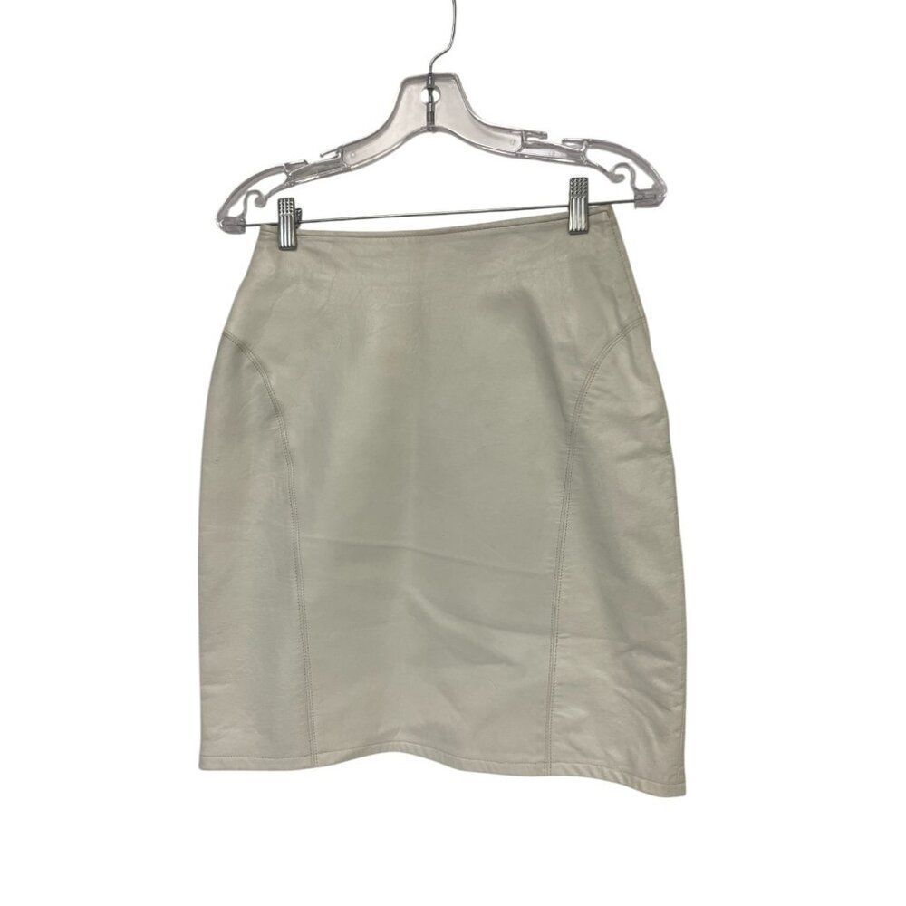 Vintage Tibor Womens Skirt 4 Pencil Straight White Leather Side Zip 80s EUC